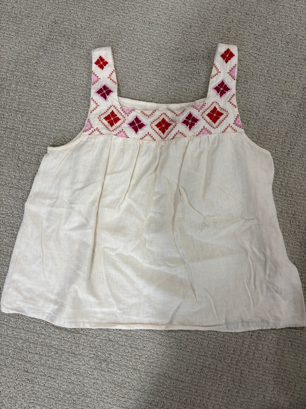 Madewell Embroidered Island Tank Top White & Red Medium